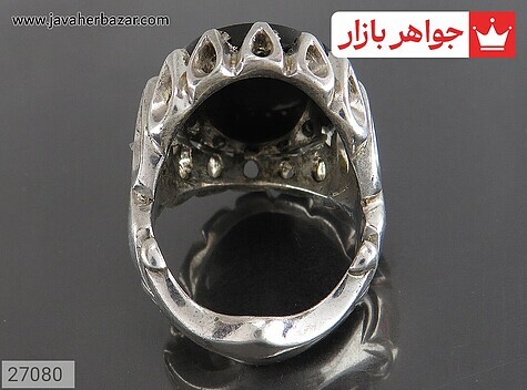 انگشتر نقره عقیق سیاه درشت مردانه [یا قائم آل محمد] - 27080